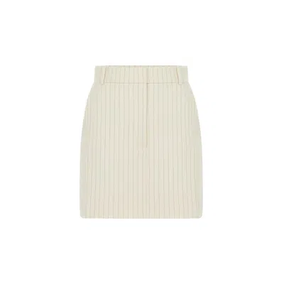 Rue Les Createurs Women's Neutrals Striped Wool Textured Off-white Shorts Skirt