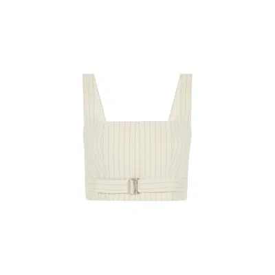 Rue Les Createurs Women's Neutrals Striped Wool Textured Strappy Off-white Bustier
