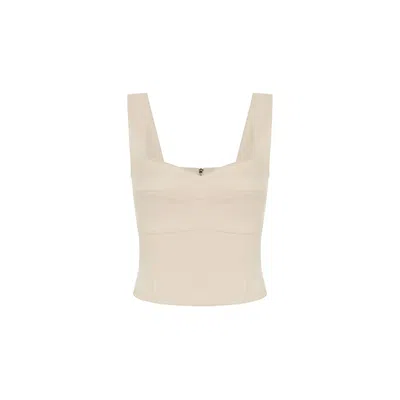Rue Les Createurs Women's Neutrals Sweetheart Neckline Ecru Crop Blouse In Beige