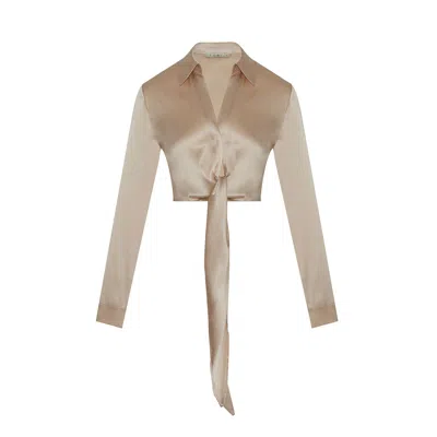 Rue Les Createurs Women's Neutrals Tie-on Silk Nude Blouse In Brown