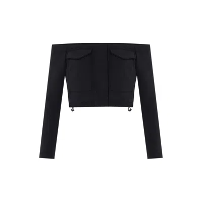 Rue Les Createurs Women's Off-shoulder Knit Black Blouse