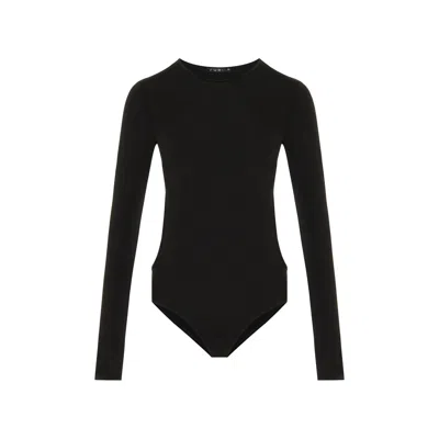 Rue Les Createurs Women's Open-back Long-sleeve Black Bodysuit