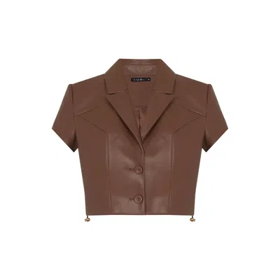 Rue Les Createurs Women's Padded Short-sleeve Brown Leather Jacket