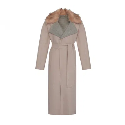 Rue Les Createurs Women's Pink / Purple Nude Long Wool Coat In Pink/purple