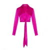 Rue Les Createurs Women's Pink / Purple Tie-on Silk Fuchsia Blouse In Pink/purple