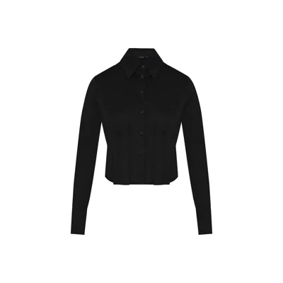 Rue Les Createurs Women's Pleated Detail Black Shirt