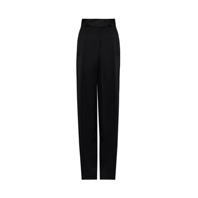 Rue Les Createurs Women's Pleated High-waisted Black Satin Trousers