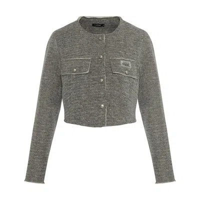 Rue Les Createurs Women's Pocket Flap Detail Knitted Grey Jacket