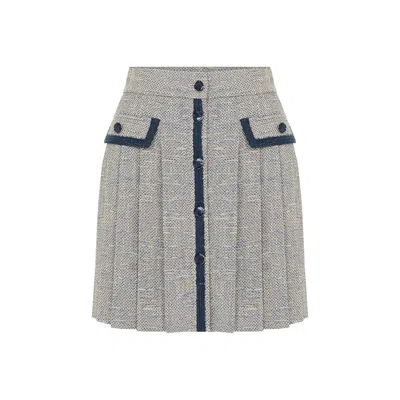 Rue Les Createurs Women's Pocket Flap Detail Pleated Blue Mini Skirt