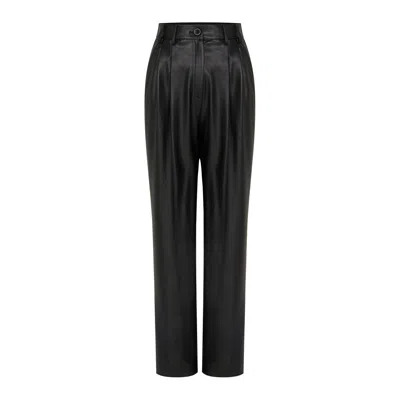 Rue Les Createurs Women's Relaxed Fit Black Faux Leather Pants