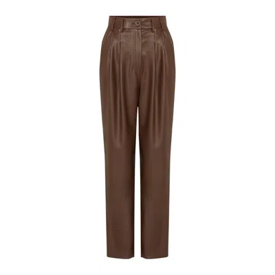 Rue Les Createurs Women's Relaxed Fit Brown Faux Leather Pants
