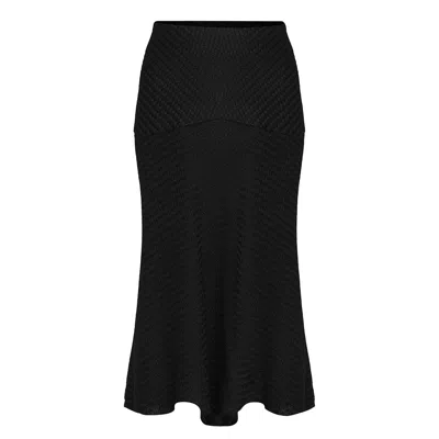 Rue Les Createurs Women's Ruffled Midi Black Tweed Skirt