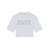 Rue Les Createurs Women's Sequin Detail White Crop T-shirt In White