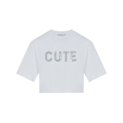 Rue Les Createurs Women's Sequin Detail White Crop T-shirt