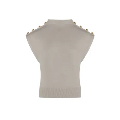 Rue Les Createurs Women's Shoulder Button Detail Grey Knit Blouse