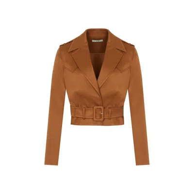 Rue Les Createurs Women's Shoulder-epaulet Brown Crop Jacket