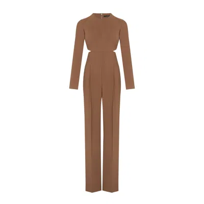 Rue Les Createurs Women's Side-deep Detailed Brown Jumpsuit