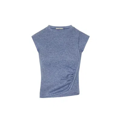 Rue Les Createurs Women's Side Ruched Detail Blue Blouse