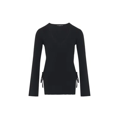 Rue Les Createurs Women's Slit Detail Black Knit Blouse