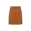 Rue Les Createurs Women's Slit-detailed Brown Mini Skirt In Brown