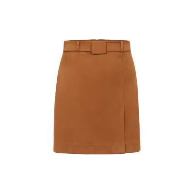 Rue Les Createurs Women's Slit-detailed Brown Mini Skirt