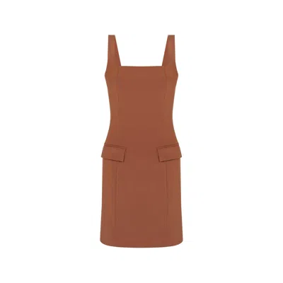 Rue Les Createurs Women's Square Neck Brown Mini Dress