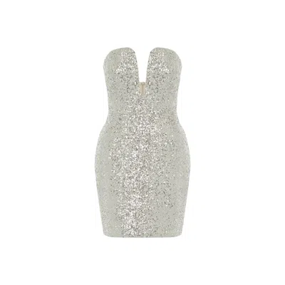 Rue Les Createurs Women's Strapless Sequin Grey Mini Dress