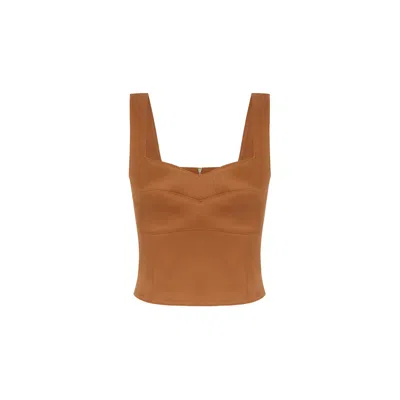 Rue Les Createurs Women's Sweetheart Neckline Brown Crop Blouse