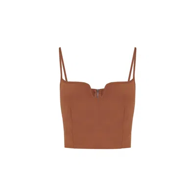 Rue Les Createurs Women's Thin Strap Zippered Brown Bustier