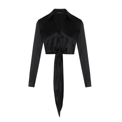 Rue Les Createurs Women's Tie-on Silk Black Blouse
