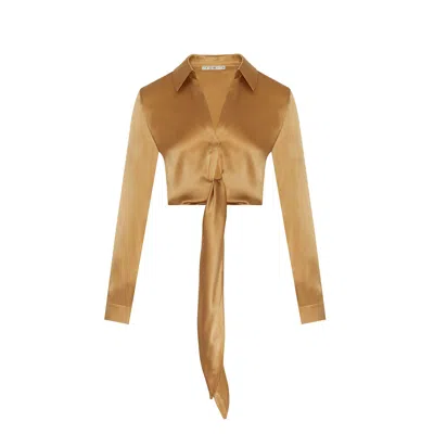 Rue Les Createurs Women's Tie-on Silk Gold Blouse