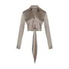 Rue Les Createurs Women's Tie-on Silk Grey Blouse In Grey