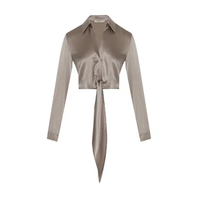 Rue Les Createurs Women's Tie-on Silk Grey Blouse