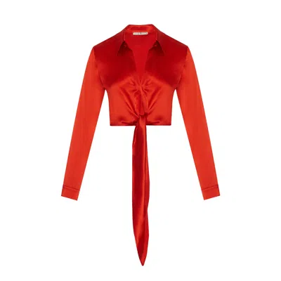 Rue Les Createurs Women's Tie-on Silk Red Blouse
