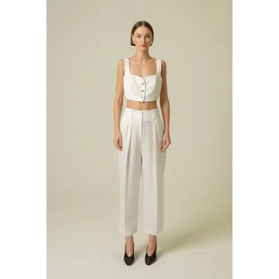 Rue Les Createurs Women's White Carrot Leg Ecru Pants