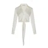 Rue Les Createurs Women's White Tie-on Silk Ecru Blouse In White