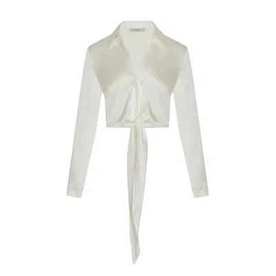 Rue Les Createurs Women's White Tie-on Silk Ecru Blouse