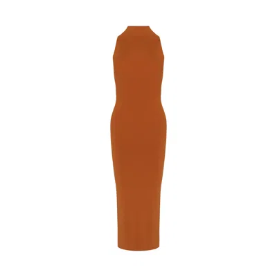 Rue Les Createurs Women's Yellow / Orange Shoulder Cutout Detail Orange Midi Knit Dress In Yellow/orange