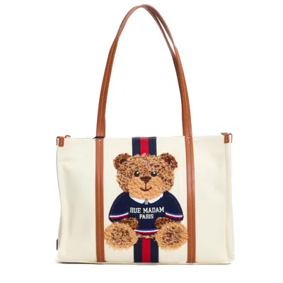 Rue Madame Canvas Shopping Bag With Teddy Bear Appliqué