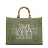 Rue Madame Canvas Tote With Embroidered Butterflies In Green