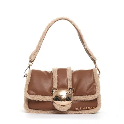 Rue Madame Eco-shearling Leather Teddy Bear Bag In Brown