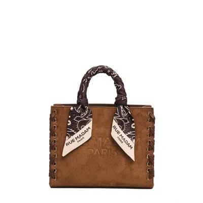 Rue Madame Mini Tote Suede Cognac Con Bandana In Brown