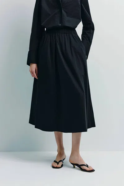 Rue Sophie Andra Poplin Midi Skirt In Black