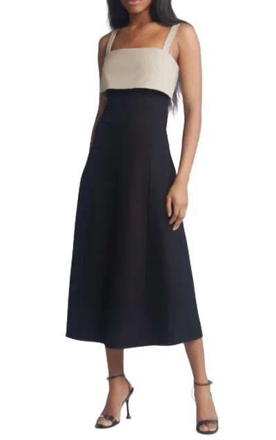 Rue Sophie Aurelia Colorblock Midi Dress In Taupe/black In Animal Print