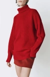 Rue Sophie Garches Turtleneck Wool & Cashmere Tunic Sweater In Rouge