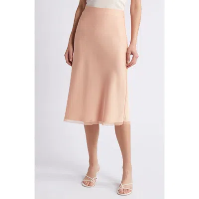 Rue Sophie Kat Satin Midi Skirt In Cantaloupe