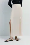 Rue Sophie Marcy Slit Front Midi Skirt In Cream