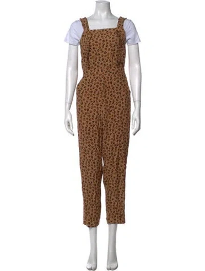 Pre-owned Rue Stiic Animal Print Square Neckline Jumpsuit In Brown