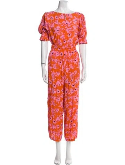 Pre-owned Rue Stiic Floral Print Bateau Neckline Jumpsuit In Orange
