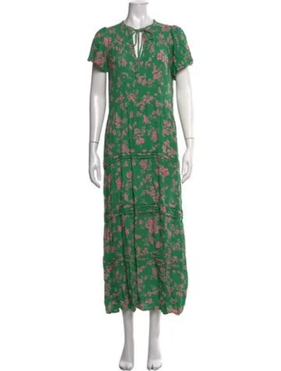 Pre-owned Rue Stiic Floral Print Long Dress In Green